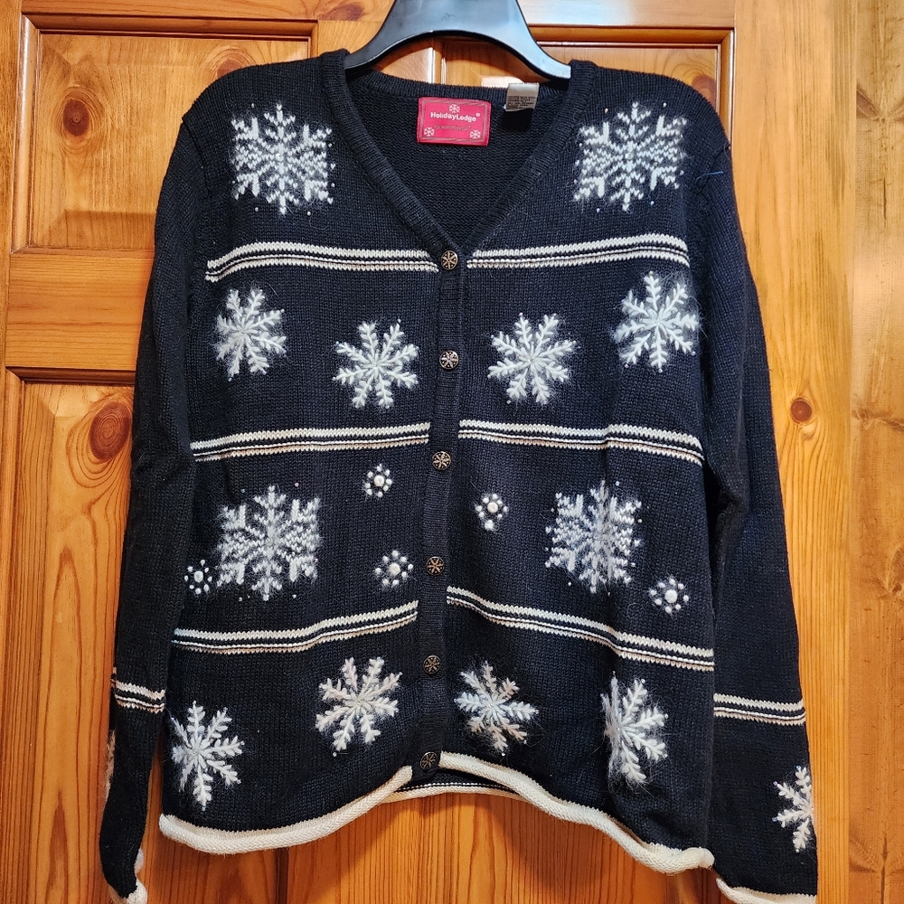 Holiday Lodge Black Snowflake Sweater, Size S